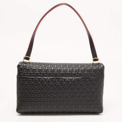 Pre Owned CH Carolina Herrera Black Embossed Leather Medium Camelot Shoulder Bag