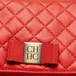 Carolina Herrera Red Quilted Leather Bow Flap Chain Bag