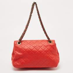 Carolina Herrera Red Quilted Leather Bow Flap Chain Bag