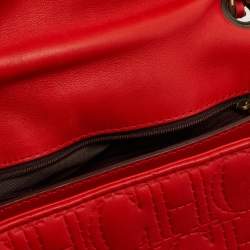 Carolina Herrera Red Quilted Leather Bow Flap Chain Bag