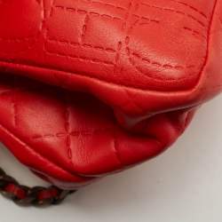 Carolina Herrera Red Quilted Leather Bow Flap Chain Bag