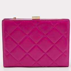 Pre Owned CH Carolina Herrera Pink Quilted Leather Frame Chain Clutch