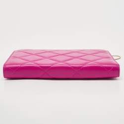 Pre Owned CH Carolina Herrera Pink Quilted Leather Frame Chain Clutch
