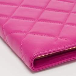Pre Owned CH Carolina Herrera Pink Quilted Leather Frame Chain Clutch