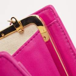 Pre Owned CH Carolina Herrera Pink Quilted Leather Frame Chain Clutch