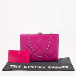 Pre Owned CH Carolina Herrera Pink Quilted Leather Frame Chain Clutch