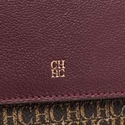 Carolina Herrera Burgundy/Brown Monogram Coated Canvas and Leather Flap Wallet on Chain