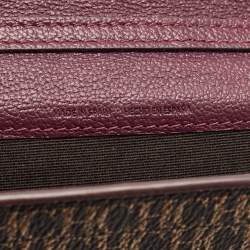 Carolina Herrera Burgundy/Brown Monogram Coated Canvas and Leather Flap Wallet on Chain