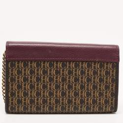 Carolina Herrera Burgundy/Brown Monogram Coated Canvas and Leather Flap Wallet on Chain