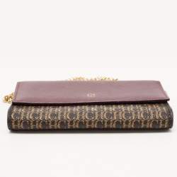 Carolina Herrera Burgundy/Brown Monogram Coated Canvas and Leather Flap Wallet on Chain