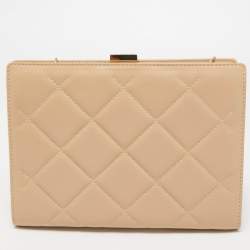 Pre Owned Carolina Herrera Beige Quilted Leather Frame Chain Clutch