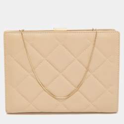 Pre Owned Carolina Herrera Beige Quilted Leather Frame Chain Clutch