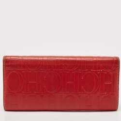 Carolina Herrera Red Monogram Embossed Leather Flap Continental Wallet