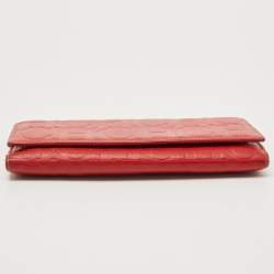 Carolina Herrera Red Monogram Embossed Leather Flap Continental Wallet