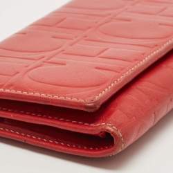 Carolina Herrera Red Monogram Embossed Leather Flap Continental Wallet