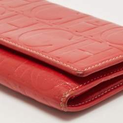 Carolina Herrera Red Monogram Embossed Leather Flap Continental Wallet