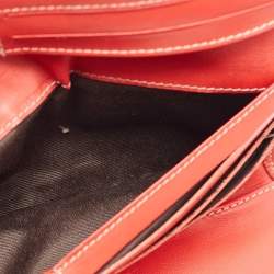 Carolina Herrera Red Monogram Embossed Leather Flap Continental Wallet