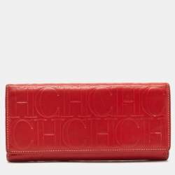 Carolina Herrera Red Monogram Embossed Leather Flap Continental Wallet