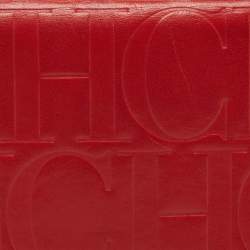 Carolina Herrera Red Monogram Embossed Leather Flap Continental Wallet