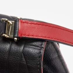 Carolina Herrera Black Embossed Leather Pushlock Flap Top Handle Bag