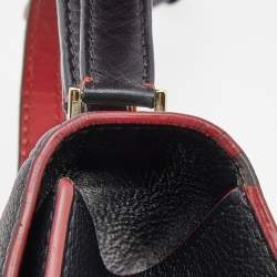 Carolina Herrera Black Embossed Leather Pushlock Flap Top Handle Bag