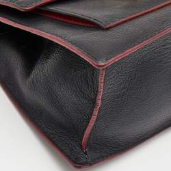 Carolina Herrera Black Embossed Leather Pushlock Flap Top Handle Bag