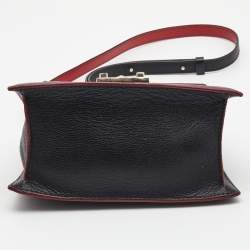 Carolina Herrera Black Embossed Leather Pushlock Flap Top Handle Bag