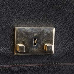 Carolina Herrera Black Embossed Leather Pushlock Flap Top Handle Bag