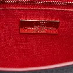 Carolina Herrera Black Embossed Leather Pushlock Flap Top Handle Bag