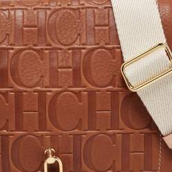 Pre Owned  Carolina Herrera Brown Monogram Leather Medium Andy Locked Crossbody Bag 