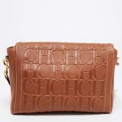 Pre Owned  Carolina Herrera Brown Monogram Leather Medium Andy Locked Crossbody Bag 