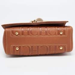 Pre Owned  Carolina Herrera Brown Monogram Leather Medium Andy Locked Crossbody Bag 