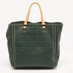 Pre Owned  Carolina Herrera Green Monogram Embossed Leather Andy Tote