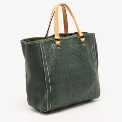 Pre Owned  Carolina Herrera Green Monogram Embossed Leather Andy Tote