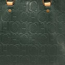 Pre Owned  Carolina Herrera Green Monogram Embossed Leather Andy Tote