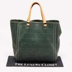 Pre Owned  Carolina Herrera Green Monogram Embossed Leather Andy Tote