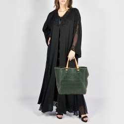 Pre Owned  Carolina Herrera Green Monogram Embossed Leather Andy Tote