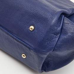 Pre Owned Carolina Herrera Navy Blue Leather Crystals Embellished Lock and Logo Chain Bag