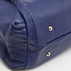 Pre Owned Carolina Herrera Navy Blue Leather Crystals Embellished Lock and Logo Chain Bag