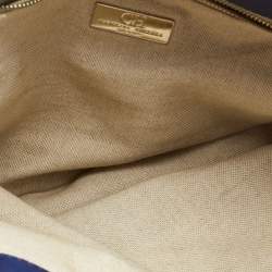 Pre Owned Carolina Herrera Navy Blue Leather Crystals Embellished Lock and Logo Chain Bag