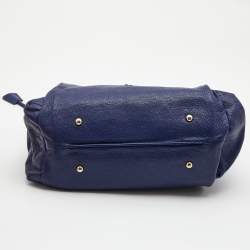 Pre Owned Carolina Herrera Navy Blue Leather Crystals Embellished Lock and Logo Chain Bag