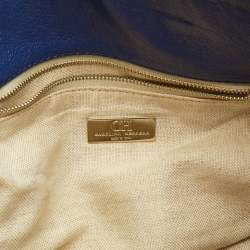 Pre Owned Carolina Herrera Navy Blue Leather Crystals Embellished Lock and Logo Chain Bag