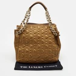 Pre Owned  Carolina Herrera Bronze Monogram Embossed Leather Chain Bag