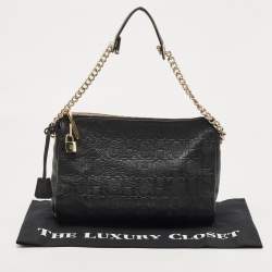 Carolina Herrera Black Monogram Leather Shoulder Bag