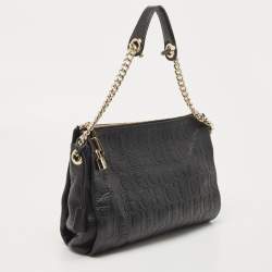 Carolina Herrera Black Monogram Leather Shoulder Bag