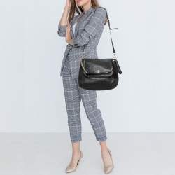Carolina Herrera Black Leather Tassel Flap Shoulder Bag