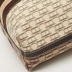 Carolina Herrera Brown/Beige Monogram Canvas and Leather Bucket Tote