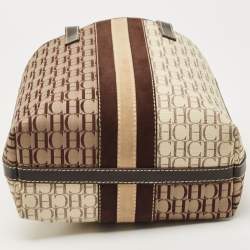  Carolina Herrera Brown/Beige Monogram Canvas and Leather Bucket Tote