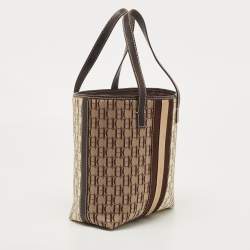  Carolina Herrera Brown/Beige Monogram Canvas and Leather Bucket Tote