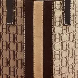  Carolina Herrera Brown/Beige Monogram Canvas and Leather Bucket Tote
